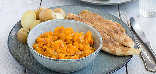 Recept van het Voedingscentrum: Gebakken pangasius met wortelpuree