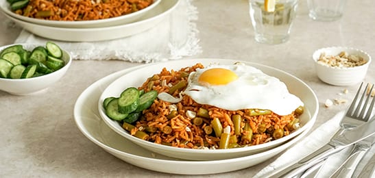 Recept van het Voedingscentrum: Rijst met sperziebonen (Lubia polo)