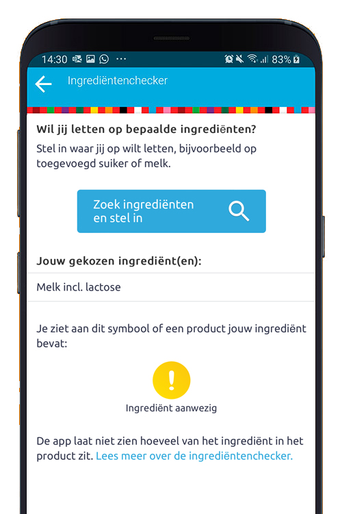 kies-ik-gezond app met filter op melk inclusief lactose