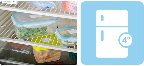 Zet je koelkast op 4 °C. Eten en drinken blijft dan langer goed en bacteriën krijgen nauwelijks een kans.