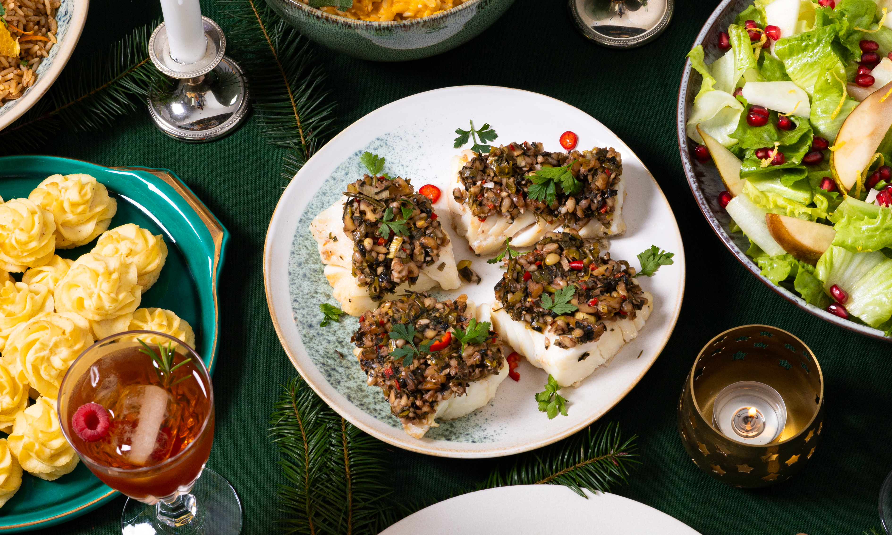 Gebakken kabeljauw met kruidige notenkorst